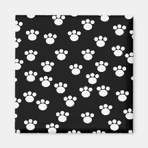 Black and White Animal Paw Print Pattern. Magnets