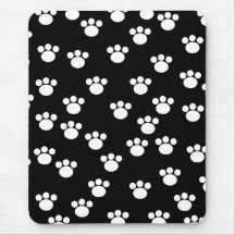 Black and White Animal Paw Print Pattern. Mousepads