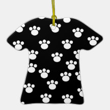 Black and White Animal Paw Print Pattern. Christmas Tree Ornaments