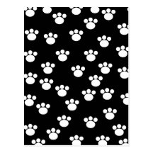 Black and White Animal Paw Print Pattern. Postcard