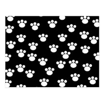 Black and White Animal Paw Print Pattern. Post Cards