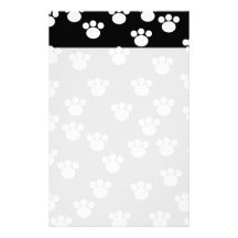 Black and White Animal Paw Print Pattern. Stationery Design