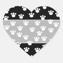 Black and White Animal Paw Print Pattern. Heart Sticker