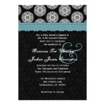 Black and White Antique Aqua Lace Wedding 08 Personalized Announcements