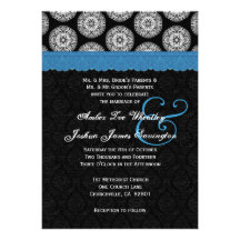 Black and White Antique Blue Lace Wedding 05 Custom Invitations