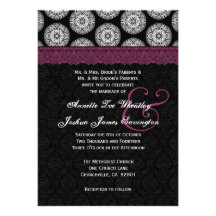 Black and White Antique  Burgundy Lace Wedding 03 Invitations