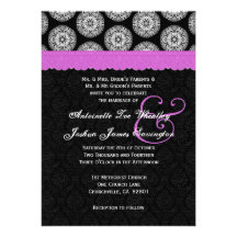 Black and White Antique Magenta Lace Wedding 06 Card