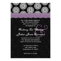 Black and White Antique Purple Lace Wedding 12 Invitations