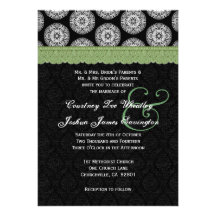Black and White Antique Sage Green Lace Wedding 17 Invitation