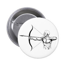 Black and white archer illustration pinback buttons