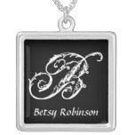 Black and White B Monogram Initial Personalised Personalized Necklace