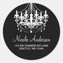 Black and White Chandelier Round Address Label Round Sticker