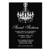 Black and White Chandelier Sweet Sixteen Birthday Custom Invite