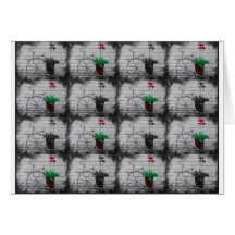 Black and White Checkered with Small Red Flowers Greeting Cards