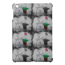 Black and White Checkered with Small Red Flowers iPad Mini Cases