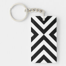 Black and White Chevrons Rectangular Acrylic Key Chain