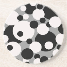 Black and white circles on silver coasters