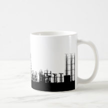 black and white city power lines coffee mugs