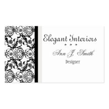 Black and White Classy   Elegant Damask Floral Business Card