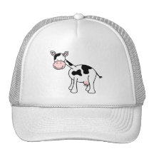 Black and White Cow Cartoon. Mesh Hat