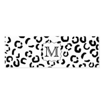 Black and White Custom Monogram Leopard Print. Business Card Templates