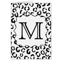 Black and White Custom Monogram Leopard Print. Greeting Card