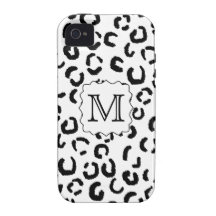 Black and White Custom Monogram Leopard Print. iPhone 4/4S Cover