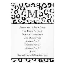 Black and White Custom Monogram Leopard Print. Personalised Invitations