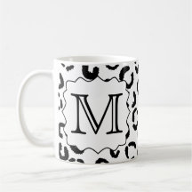 Black and White Custom Monogram Leopard Print. Mug
