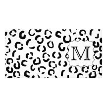 Black and White Custom Monogram Leopard Print. Photo Card