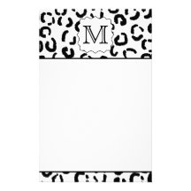 Black and White Custom Monogram Leopard Print. Custom Stationery
