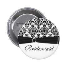 Black and White Damask Bridesmaid Pin