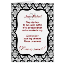 Black and White damask Candy Buffet Poem Card