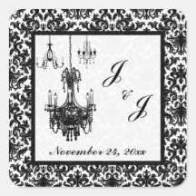 Black and White Damask Chandeliers Sticker