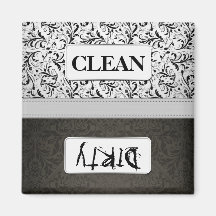Black and White Damask Clean / Dirty Dishwasher Fridge Magnet