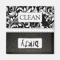 Black and White Damask Clean / Dirty Dishwasher magnets