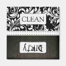 Black and White Damask Clean / Dirty Dishwasher Magnets