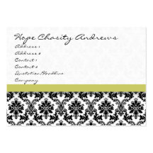 Black and White Damask Floral  with Red Ribbon Business Card