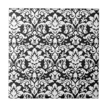 black and white damask flourish ceramic tile