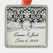 black and white damask flourish christmas ornament