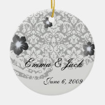 black and white damask flourish christmas ornament