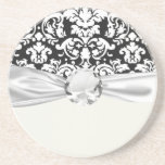 black and white damask flourish coasters