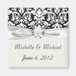 black and white damask flourish fridge magnet