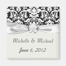 black and white damask flourish fridge magnet