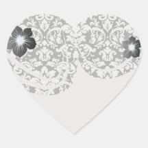 black and white damask flourish heart sticker