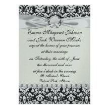 black and white damask flourish personalized invites