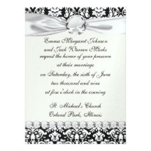 black and white damask flourish invitations
