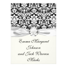black and white damask flourish invites