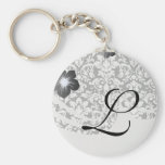 black and white damask flourish key chain