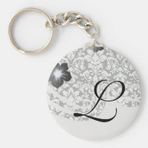 black and white damask flourish key chain